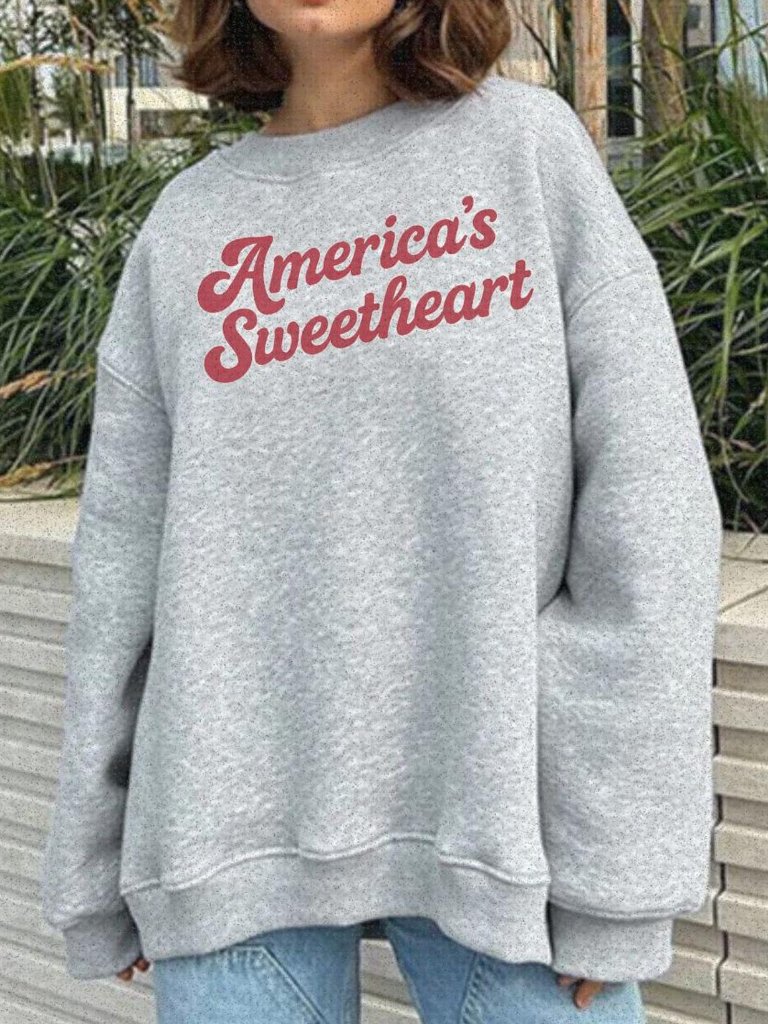 Retro Americas Sweetheart Sweatshirt 4th Of July Usa Crewneck Shirt Grey